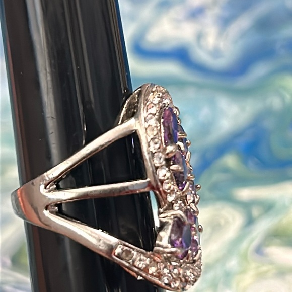 AMETHYST Dinner/Cocktail Rhinestones Large Ring size 9 - Picture 4 of 10